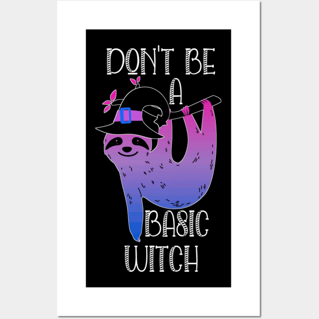 Bisexual Sloth Basic Witch Pun Halloween Bi Pride Colors Wall Art by AmbersDesignsCo